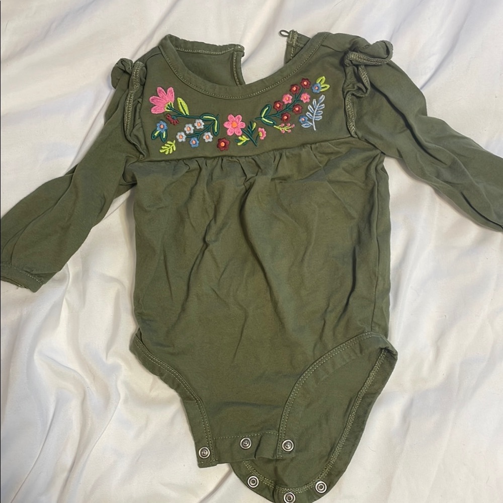 Carter's Green Floral Embroidered Bodysuit